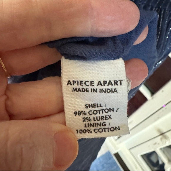 Apiece Apart Size XS Navy Laguna Mini Dress in Silver Lurex Pinstripes Preppy - Picture 8 of 15